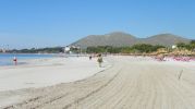 playa muy grande que cuenta con sombrillas y hamacas