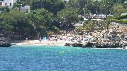 playa con sombrillas y hamacas