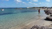 Zona de playa con posidonia en la orilla y agua cristalina